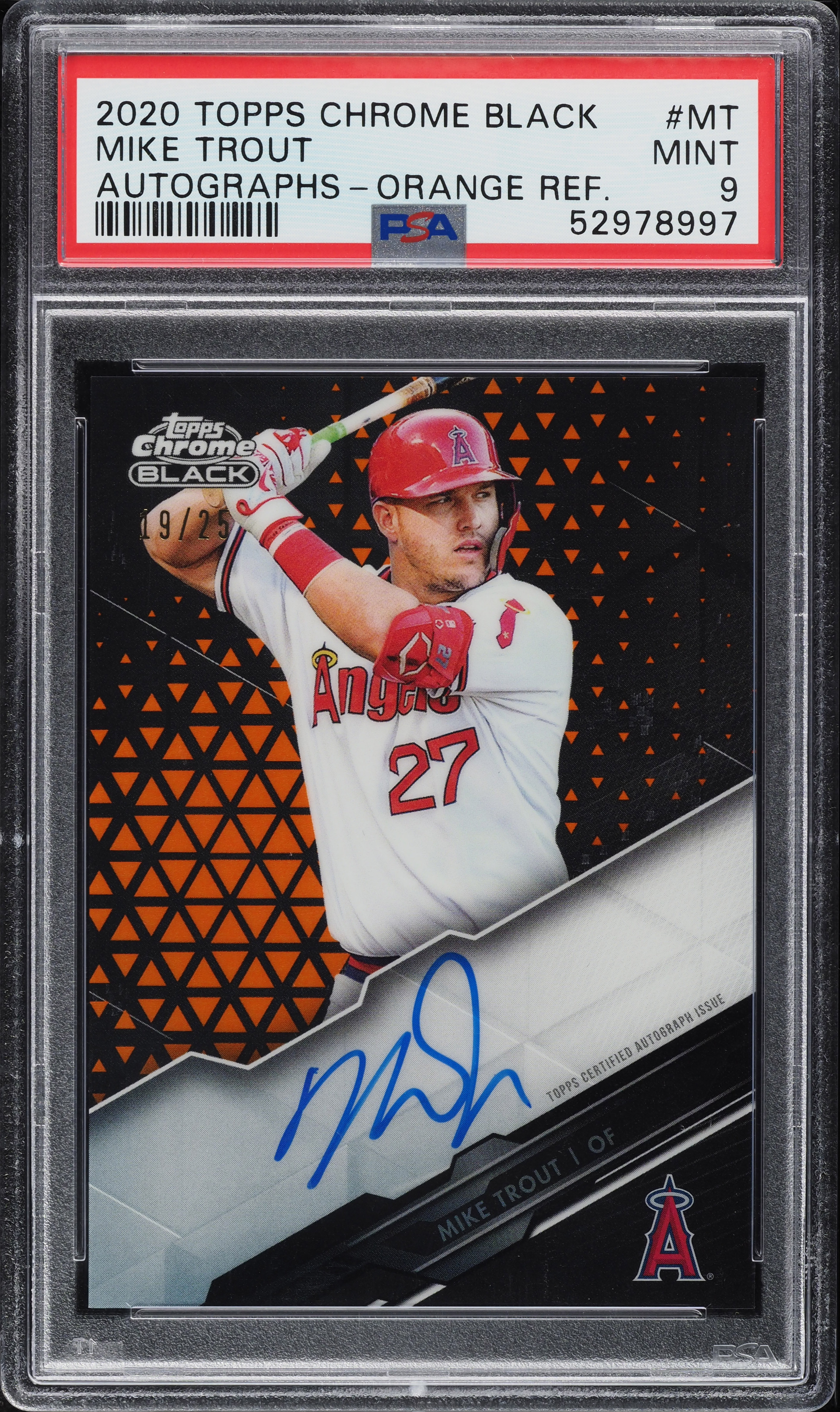 2020 Topps Chrome Black Orange Refractor Mike Trout AUTO /25 #MT