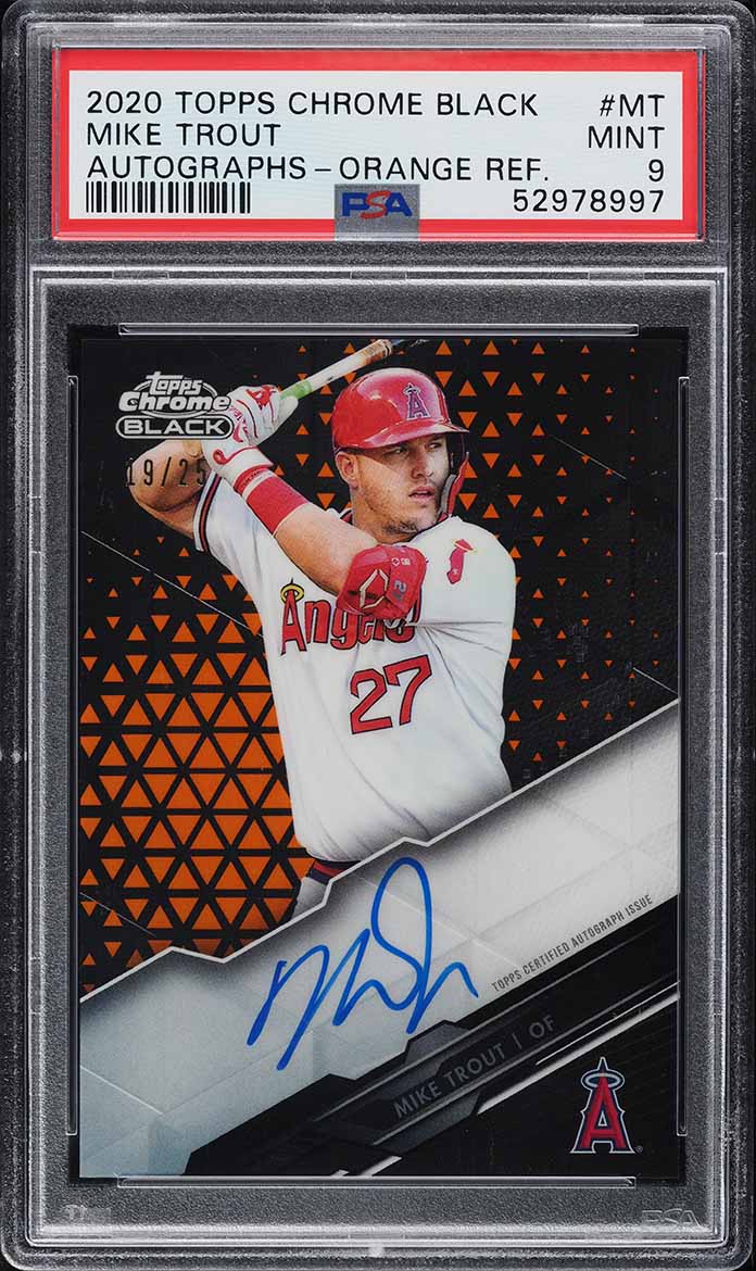 髙橋宏斗 VOLCANIC 09/25 topps chrome PSA10 2020 Topps Chrome Black Orange Refractor Mike Trout AUTO /25 #MT