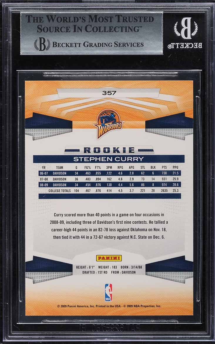 2009 Panini Basketball Stephen Curry ROOKIE #357 BGS 8.5 NM-MT+