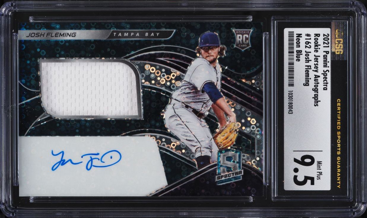 2021 Panini Spectra Neon Blue Josh Fleming ROOKIE PATCH AUTO /99 #162 CSG 9.5