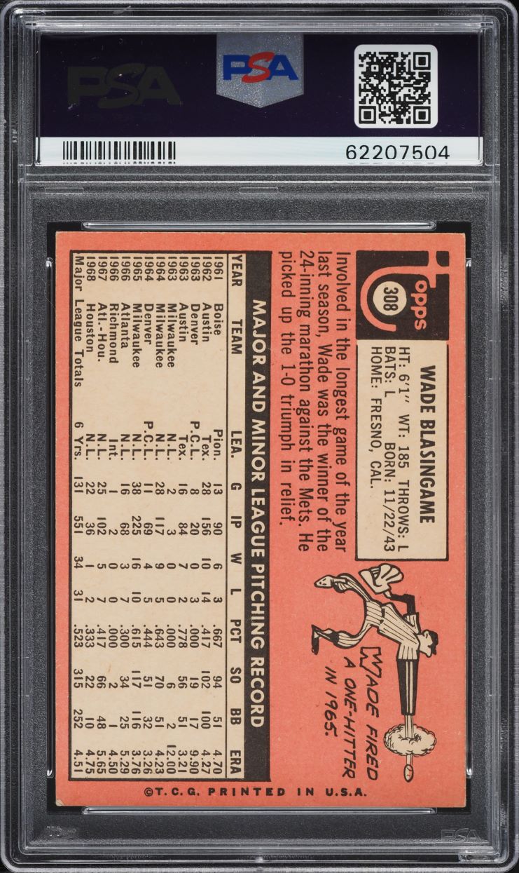 1969 Topps Wade Blasingame #308 PSA 5 EX