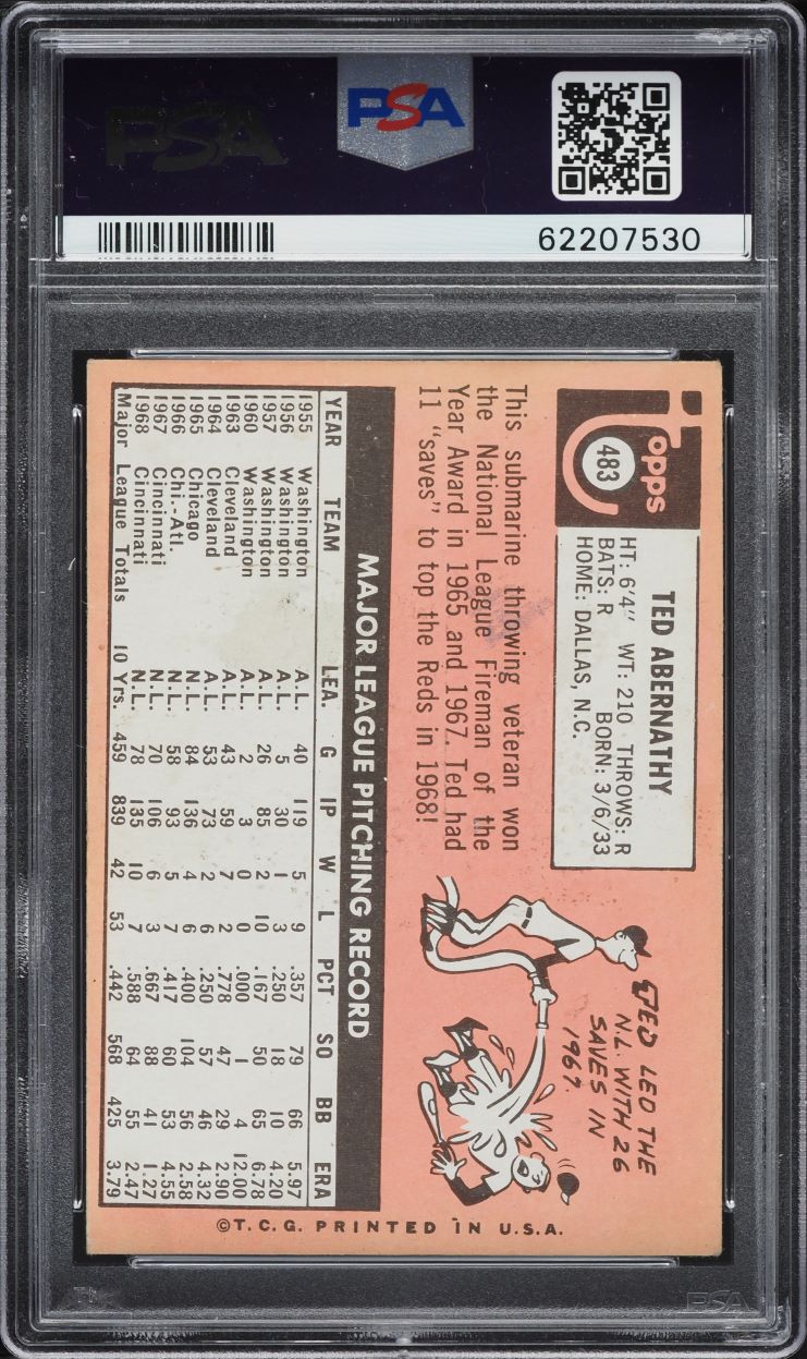 1969 Topps Ted Abernathy #483 PSA 4 VGEX