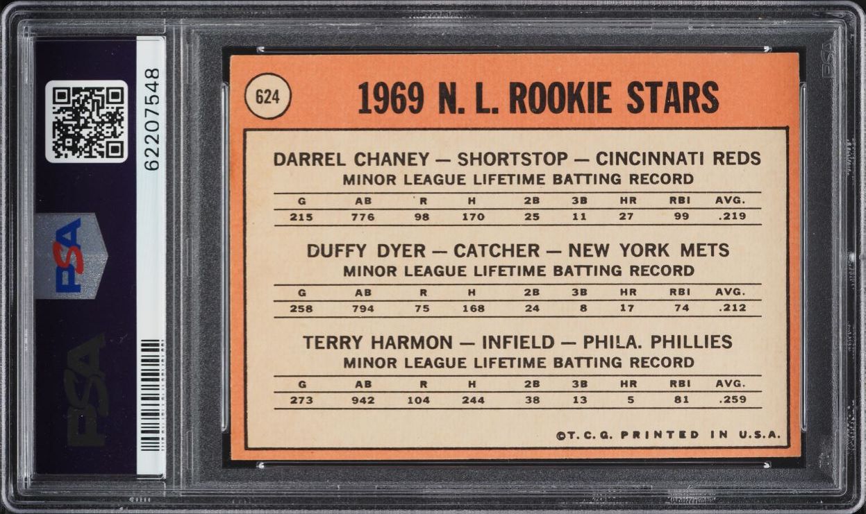 1969 Topps Darrel Chaney & Duff Dyer ROOKIE #624 PSA 6 EXMT