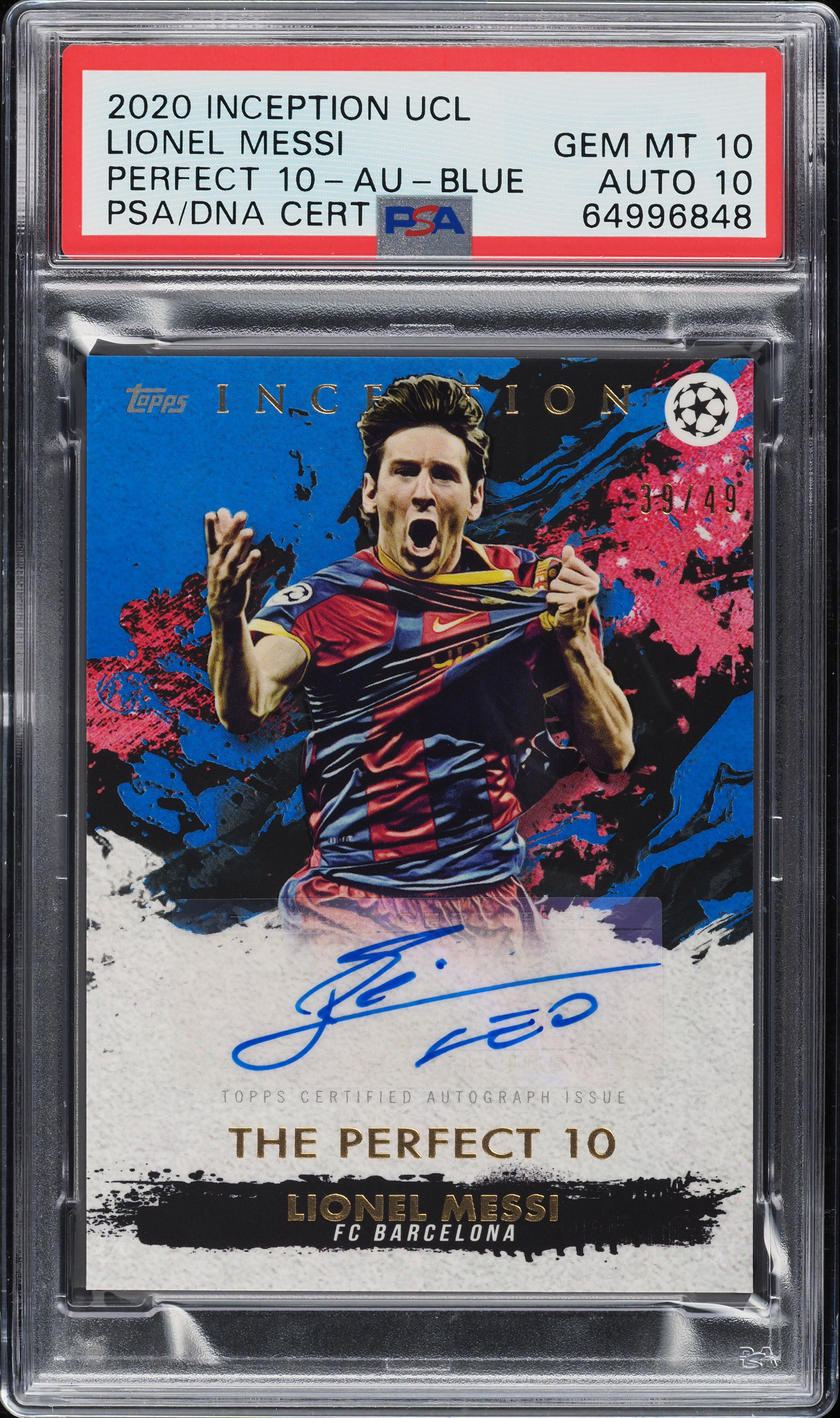 2020 Topps Inception UEFA Perfect 10 Blue Lionel Messi AUTO DNA 10