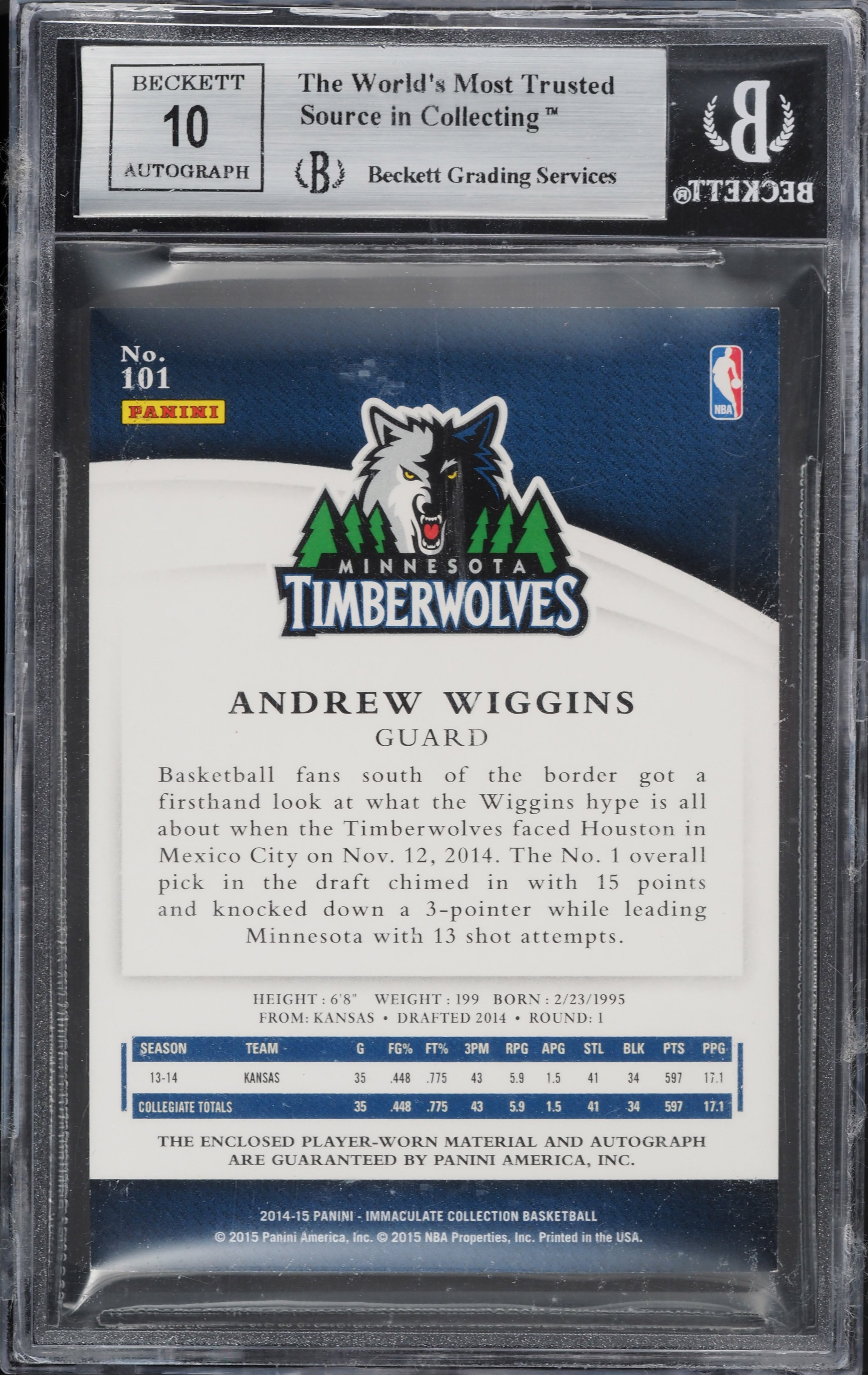 2014 Immaculate Collection Andrew Wiggins ROOKIE PATCH AUTO /99