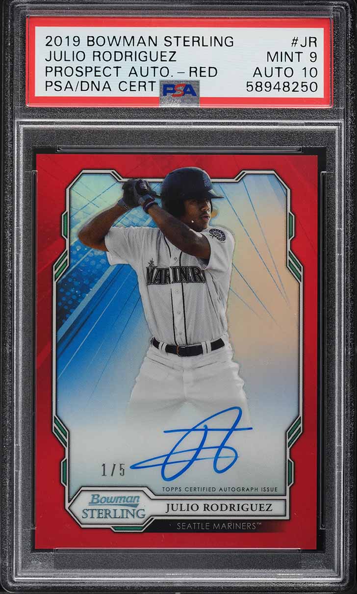 2019 Bowman Sterling Red Refractor Julio Rodriguez ROOKIE AUTO DNA 10 1/5 PSA 9