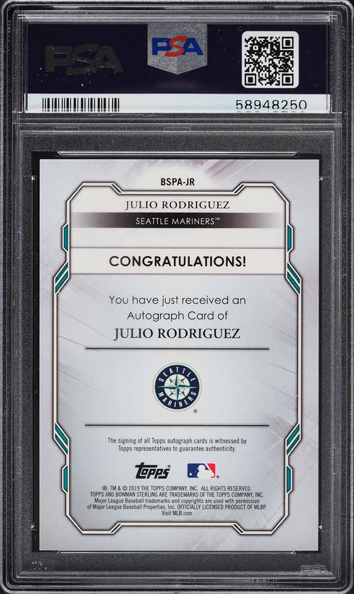 2019 Bowman Sterling Red Refractor Julio Rodriguez ROOKIE AUTO DNA 10 1/5 PSA 9