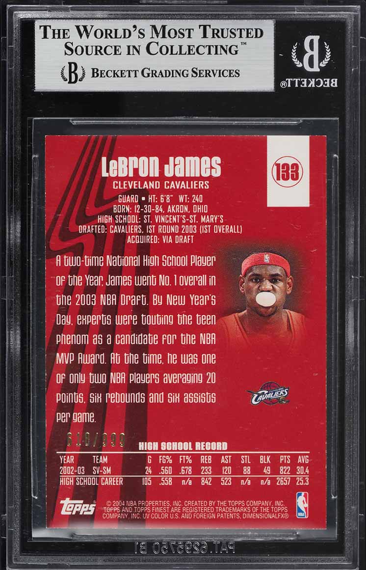 2003 Finest Basketball LeBron James ROOKIE /999 #133 BGS 9 MINT