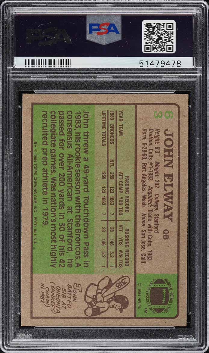1984 Topps Football John Elway ROOKIE AUTO DNA 10 #63 PSA 8 NM-MT