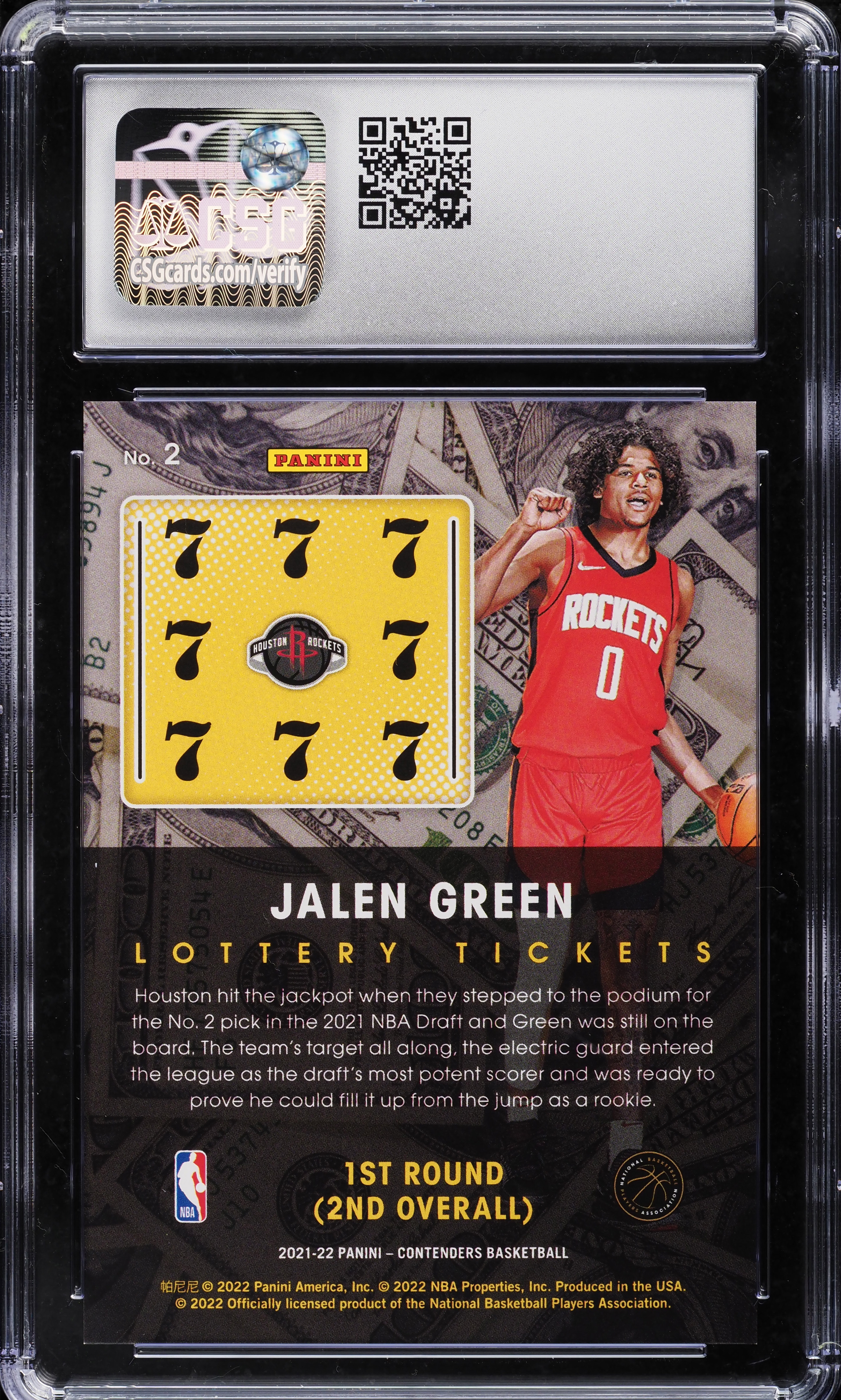 2021 Panini Contenders Lottery Tickets Jalen Green ROOKIE #2 CSG