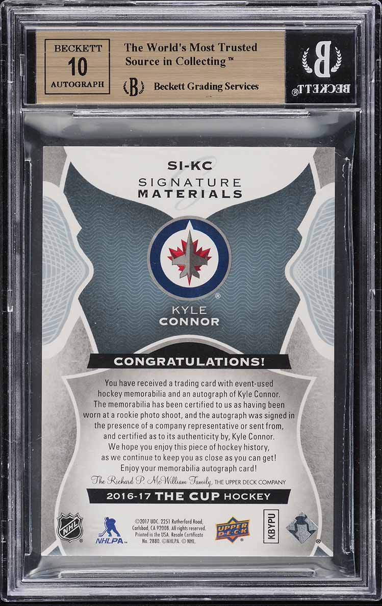 2016 UD The Cup Signature Materials Kyle Connor ROOKIE PATCH AUTO /99 BGS 9.5