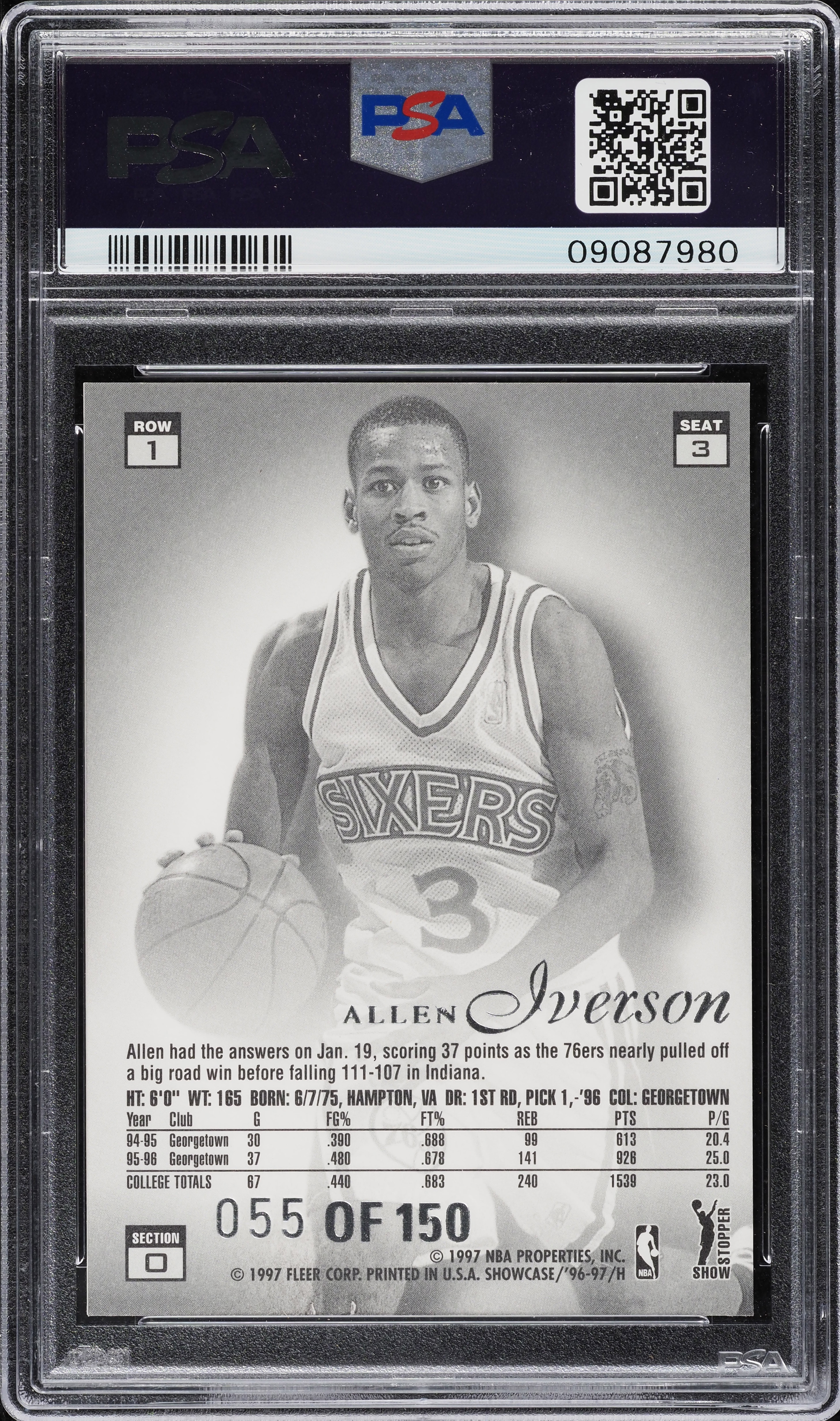 1996 Flair Showcase Legacy Collection Row 1 Allen Iverson RC /150