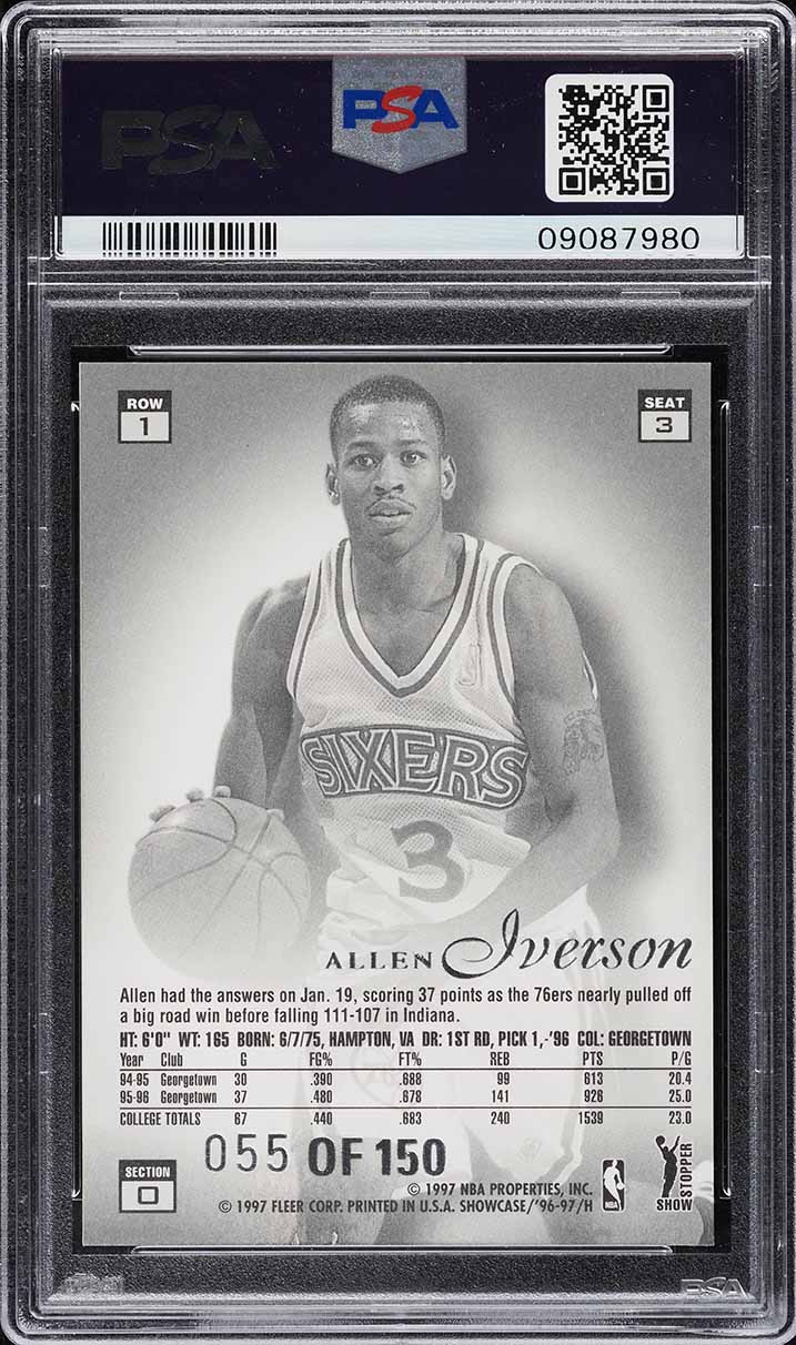 1996 Flair Showcase Legacy Collection Row 1 Allen Iverson RC /150