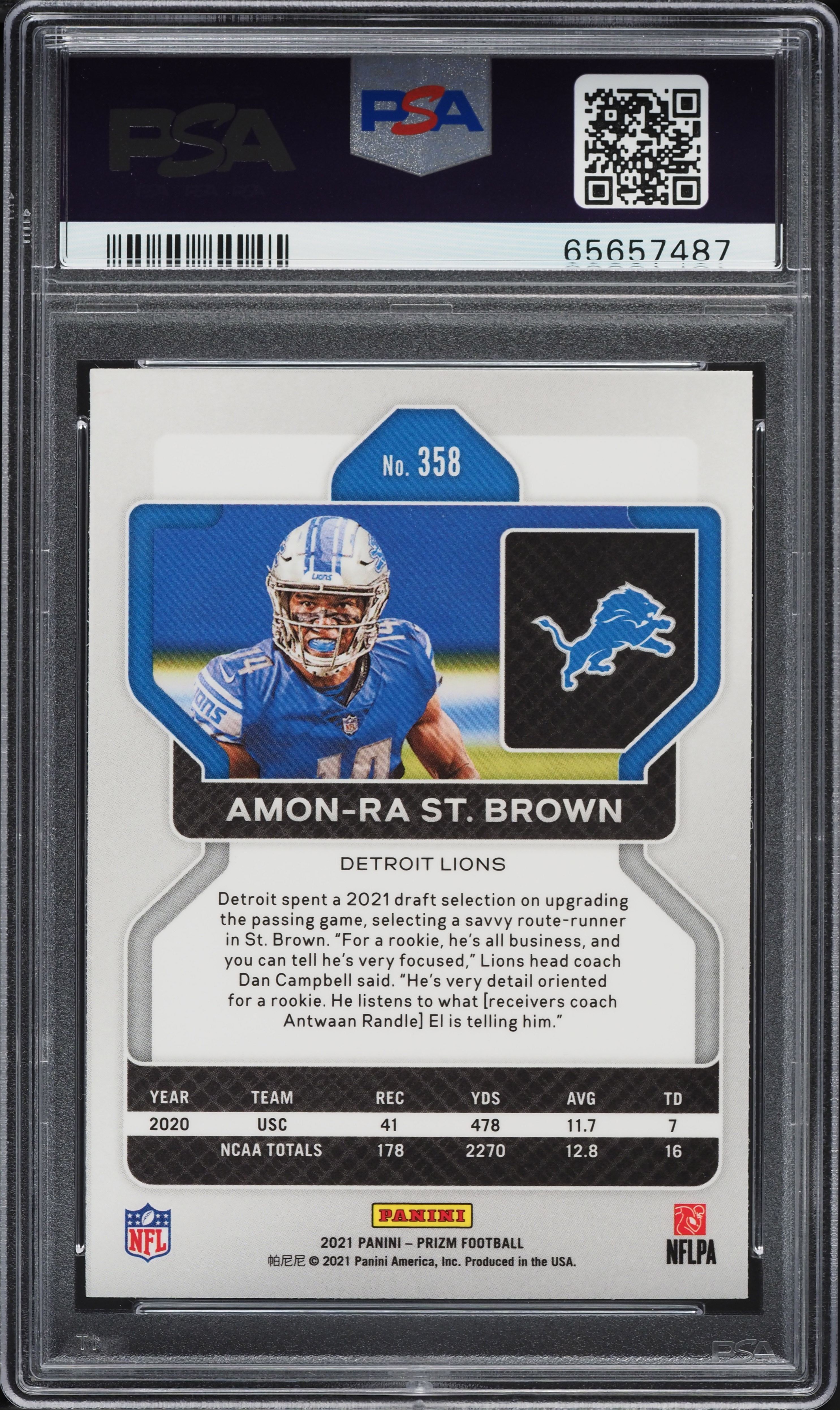 2021 Panini Prizm Amon-Ra St. Brown ROOKIE #358 PSA 9 MINT on