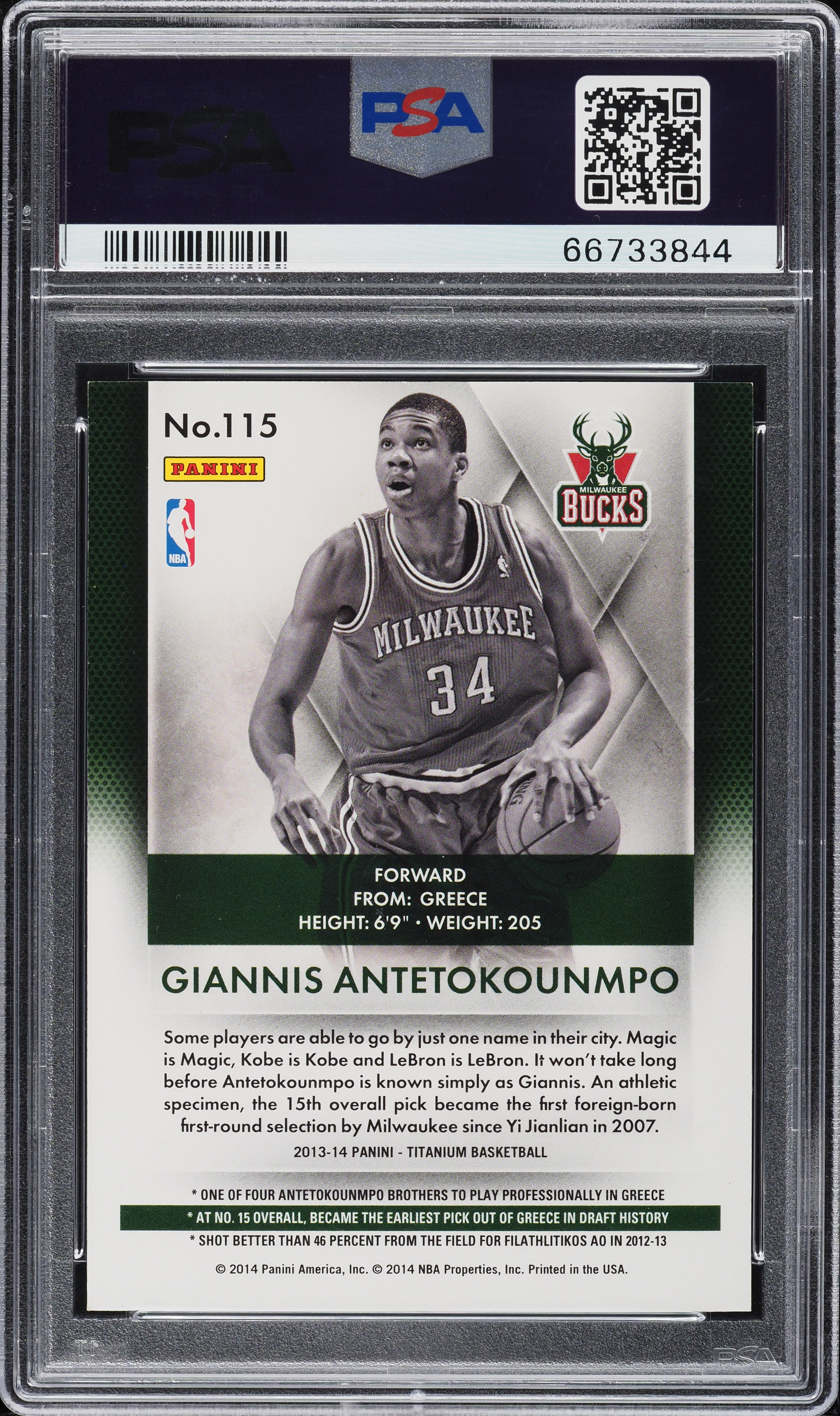 2013 Panini Titanium Giannis Antetokounmpo ROOKIE /149 #115 PSA 9