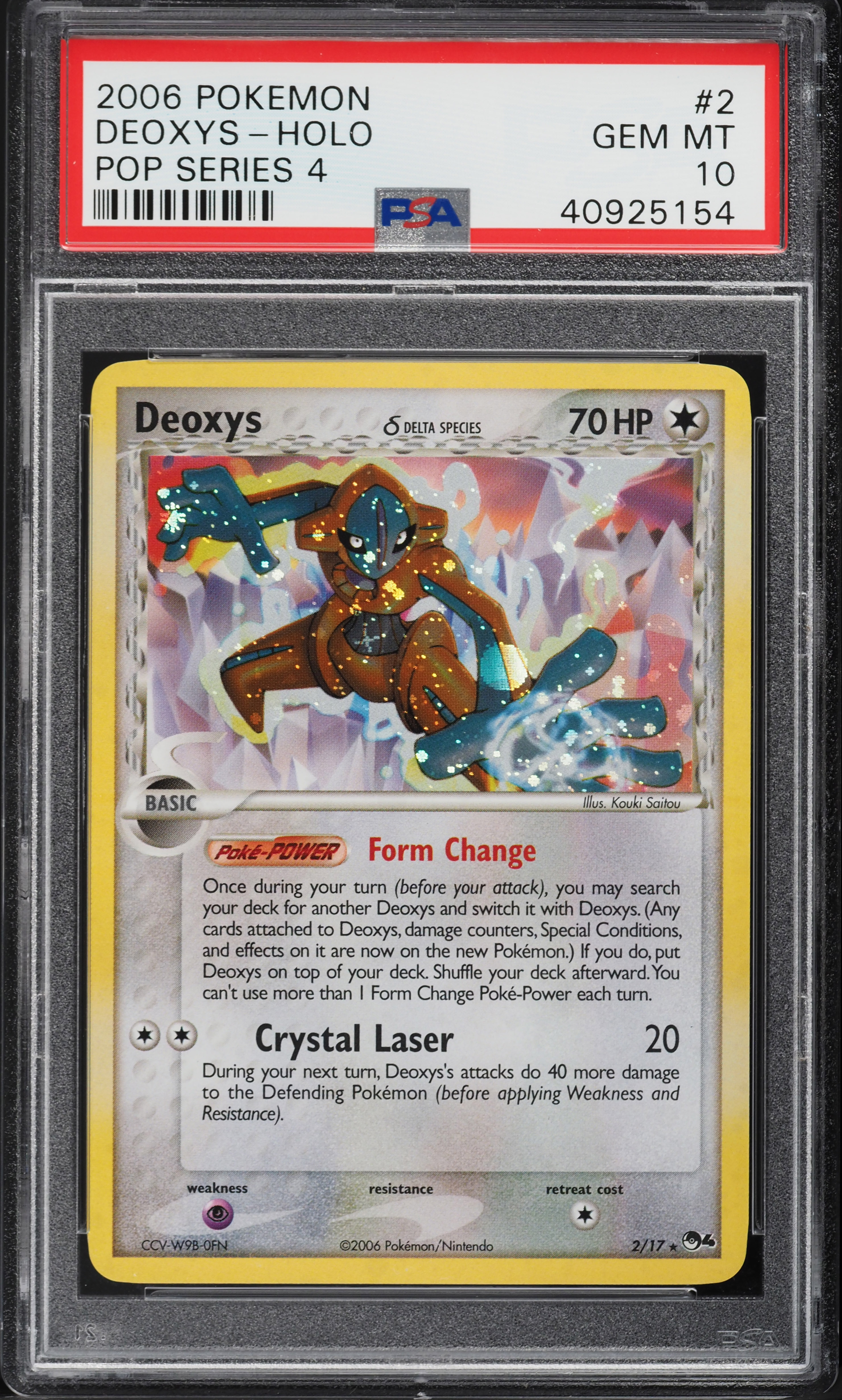 2006 Pokemon Pop Series 4 Holo Deoxys #2 PSA 10 GEM MINT on