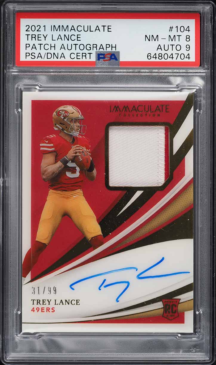2021 Immaculate Collection Trey Lance ROOKIE PATCH AUTO DNA 9 /99 #104 PSA 8