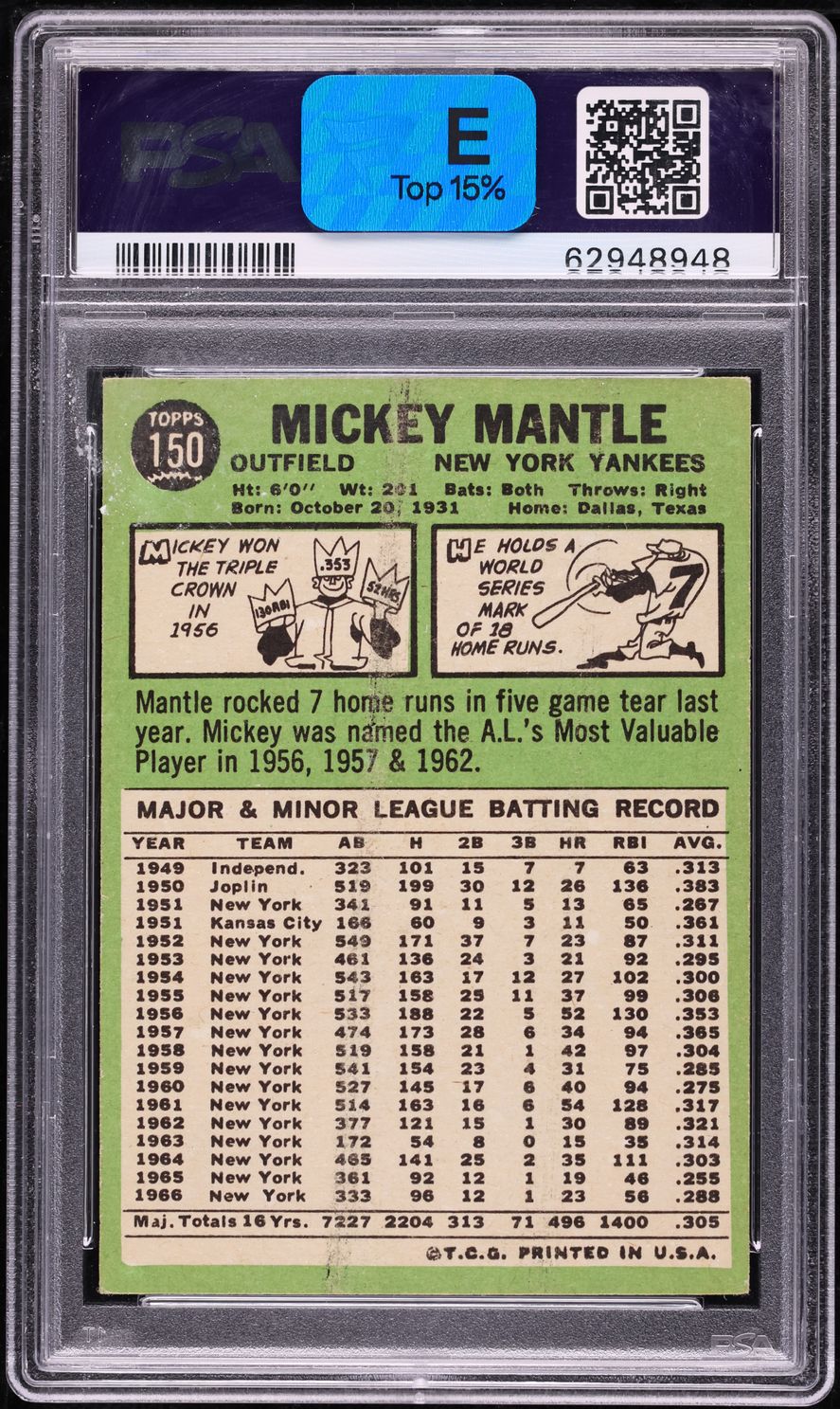 1967 Topps Mickey Mantle #150 PSA 3.5 VG+