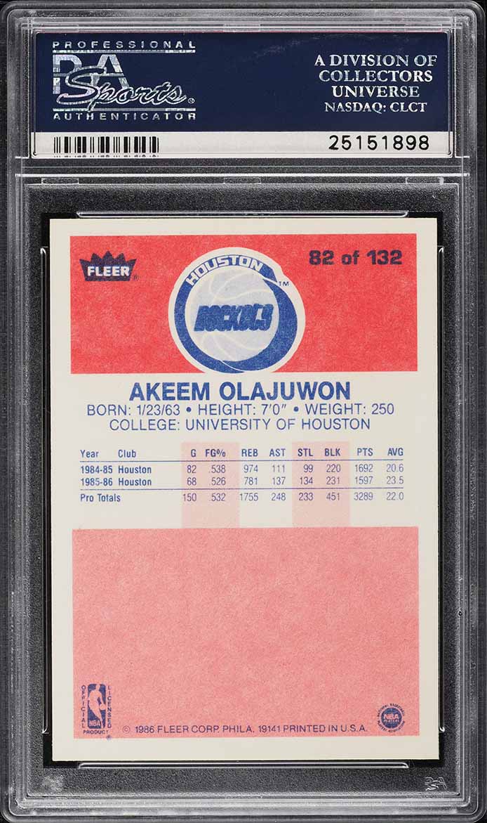 1986 Fleer Basketball Hakeem Olajuwon ROOKIE #82 PSA 9 MINT