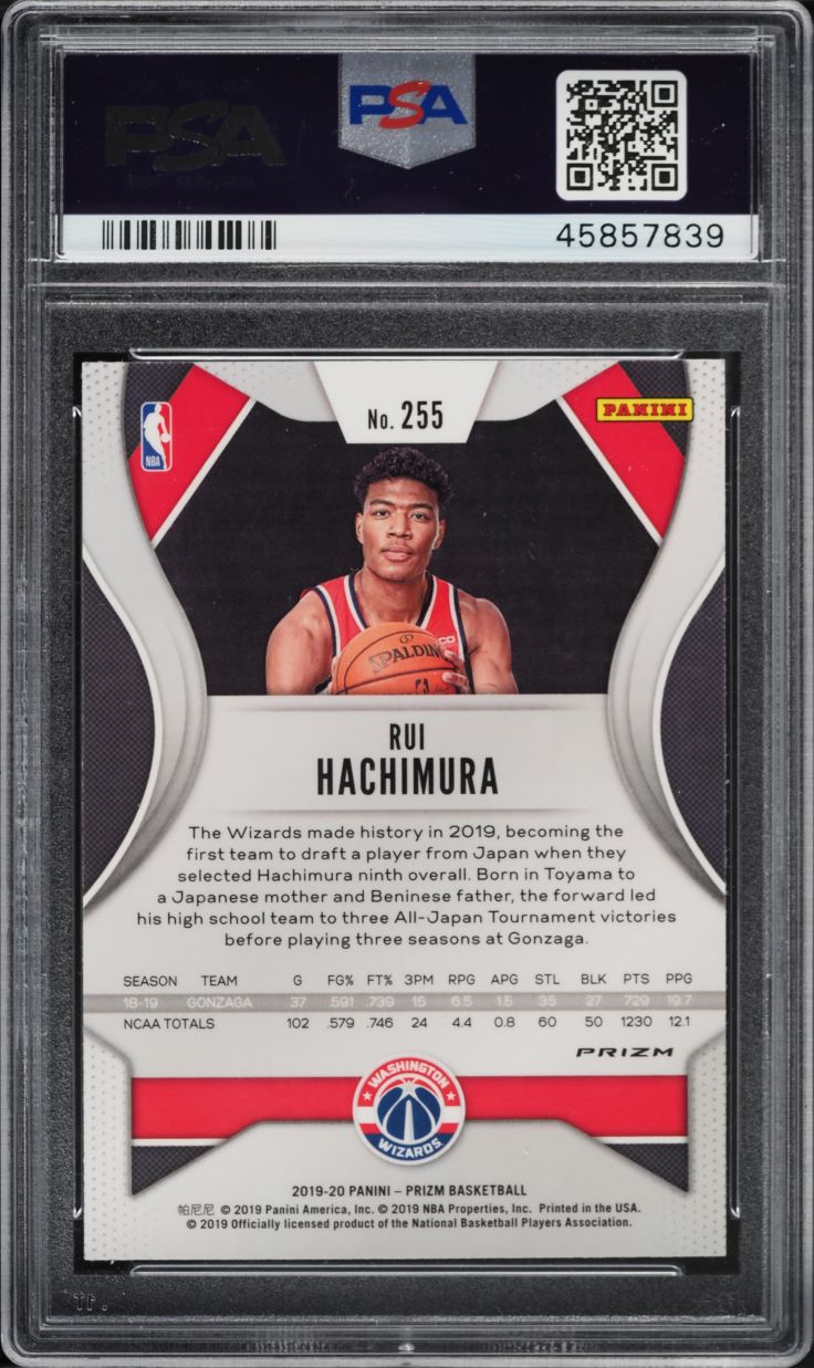 2019 Panini Prizm Green Prizms Rui Hachimura ROOKIE #255 PSA 10