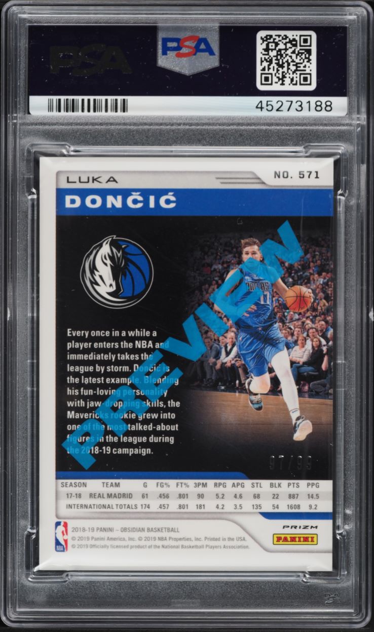 2018 Panini Chronicles Obsidian Preview Blue Luka Doncic ROOKIE /99 #571 PSA 10