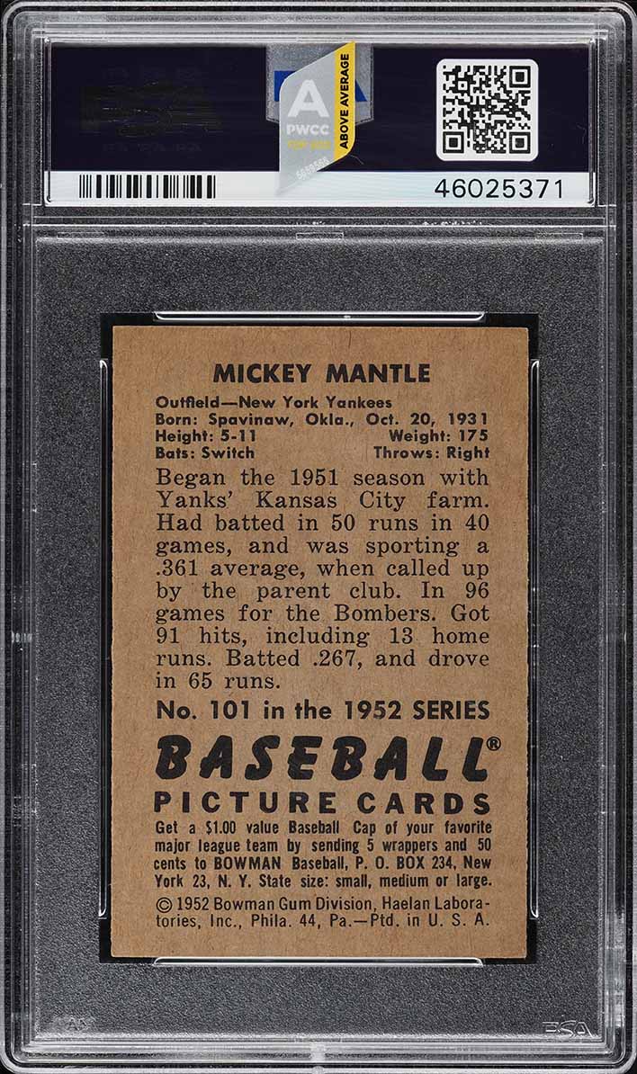 1952 Bowman Mickey Mantle #101 PSA 6 EXMT (PWCC-A)