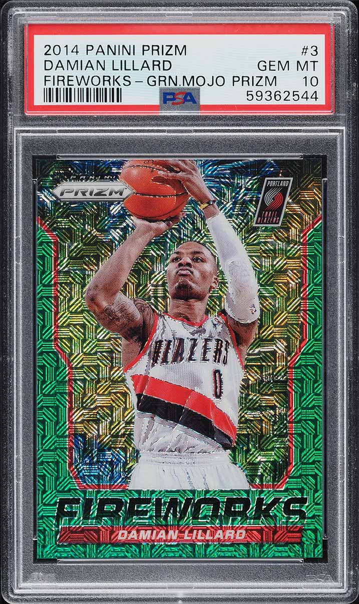 2014 Panini Prizm Fireworks Green Mojo Damian Lillard /25 #3 PSA
