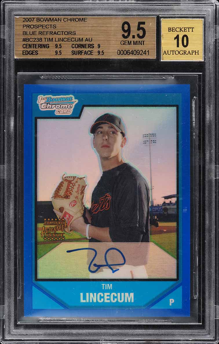 2007 Bowman Chrome Blue Refractor Tim Lincecum ROOKIE AUTO /150 BGS 9.5 GEM MINT