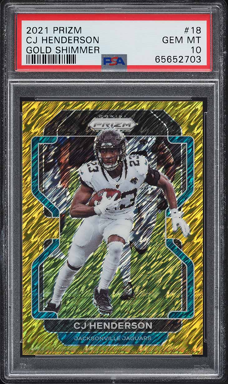 2021 Panini Prizm Gold Shimmer Prizms CJ Henderson /10 #18 PSA 10 GEM MINT