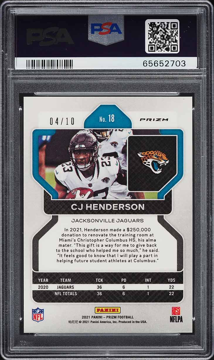 2021 Panini Prizm Gold Shimmer Prizms CJ Henderson /10 #18 PSA 10 GEM MINT