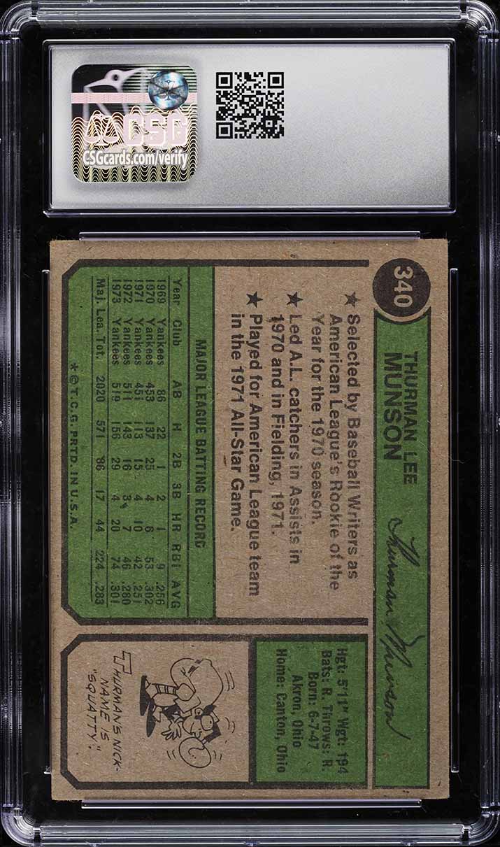 1974 Topps Thurman Munson #340 CSG 4 VGEX
