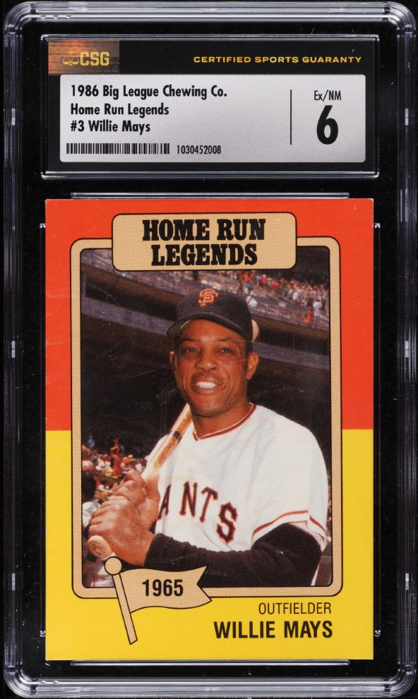 1986 Big League Chewing Co. Home Run Legends Willie Mays #3 CSG 6 EXMT