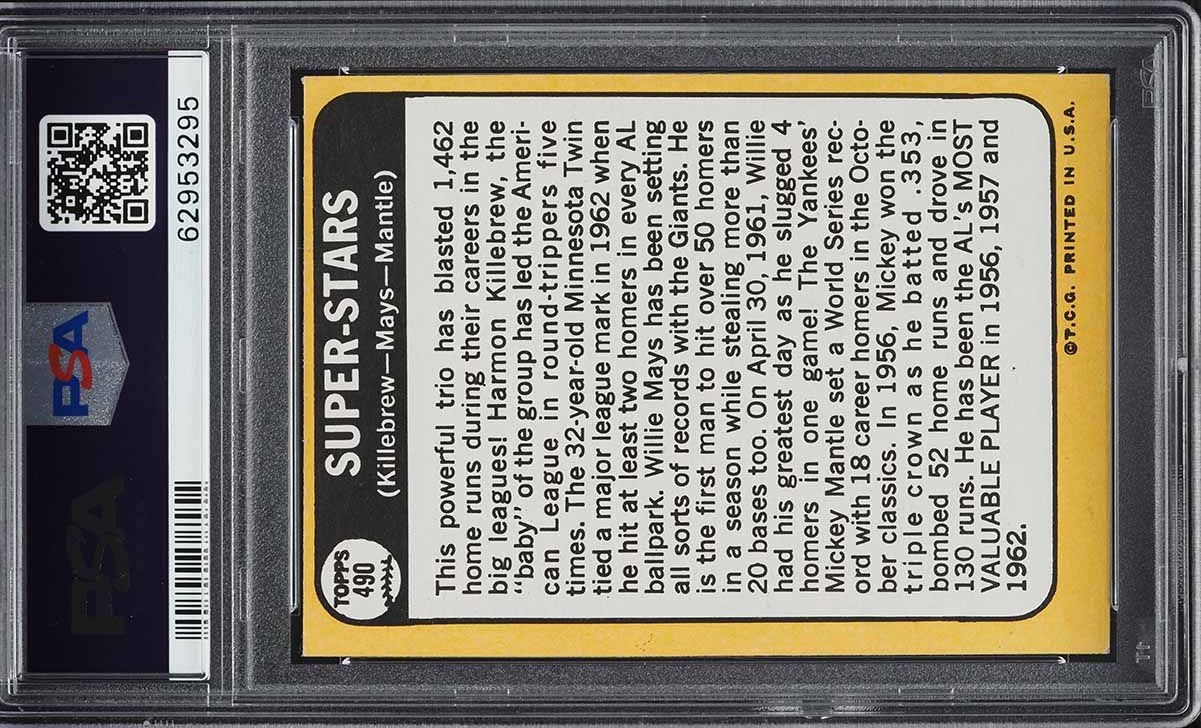 1968 Topps Mickey Mantle Willie Mays Harmon Killebrew SUPER STARS #490 PSA 6
