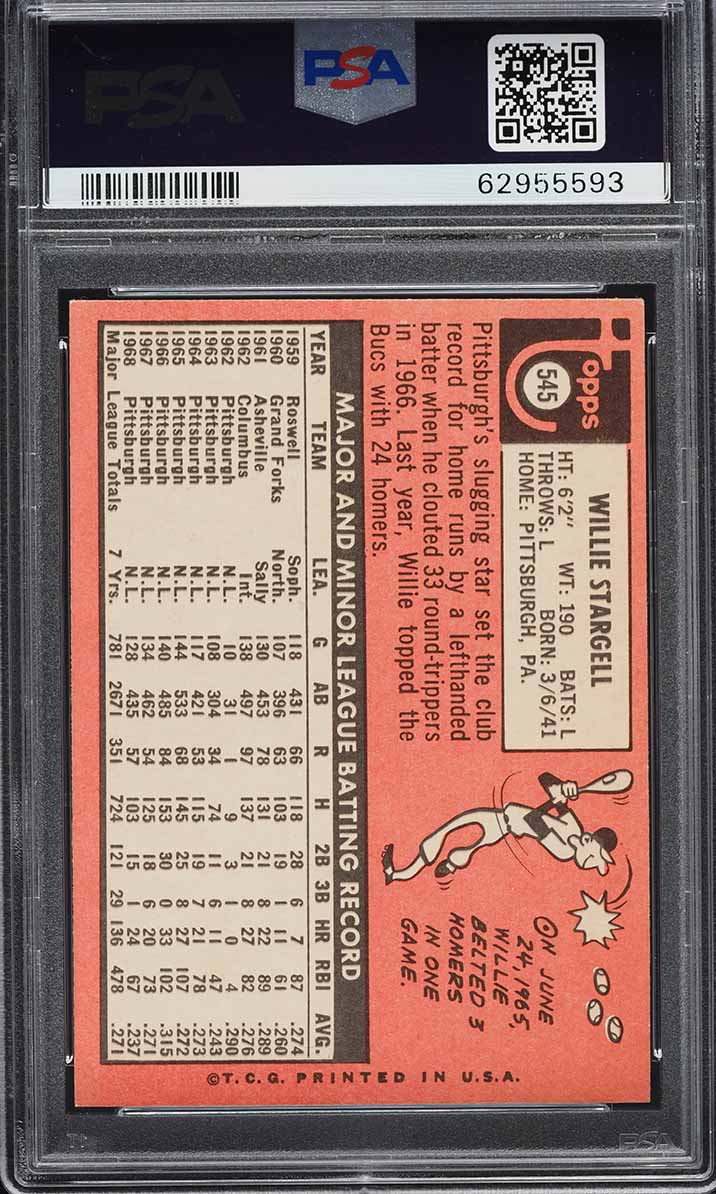 1969 Topps Willie Stargell #545 PSA 7 NRMT