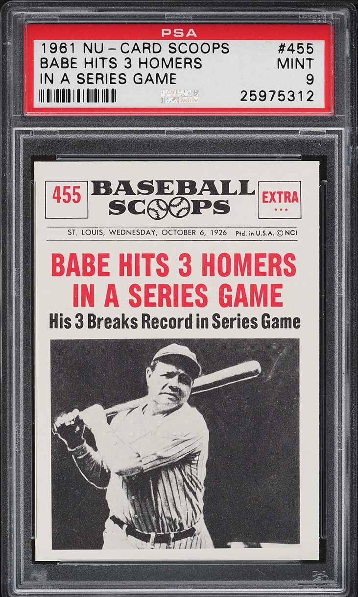 1961 Nu-Card Scoops Babe Hits 3 Homers IN A SERIES GAME #455 PSA 9 MINT