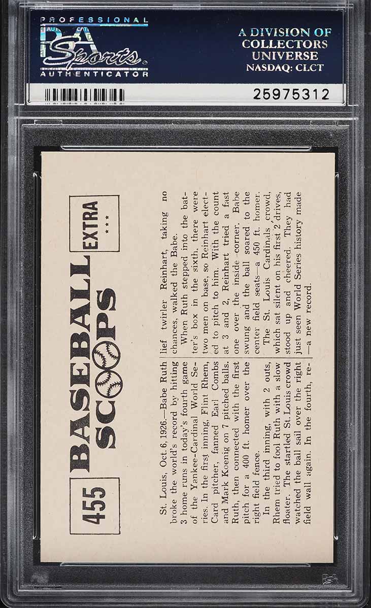 1961 Nu-Card Scoops Babe Hits 3 Homers IN A SERIES GAME #455 PSA 9 MINT