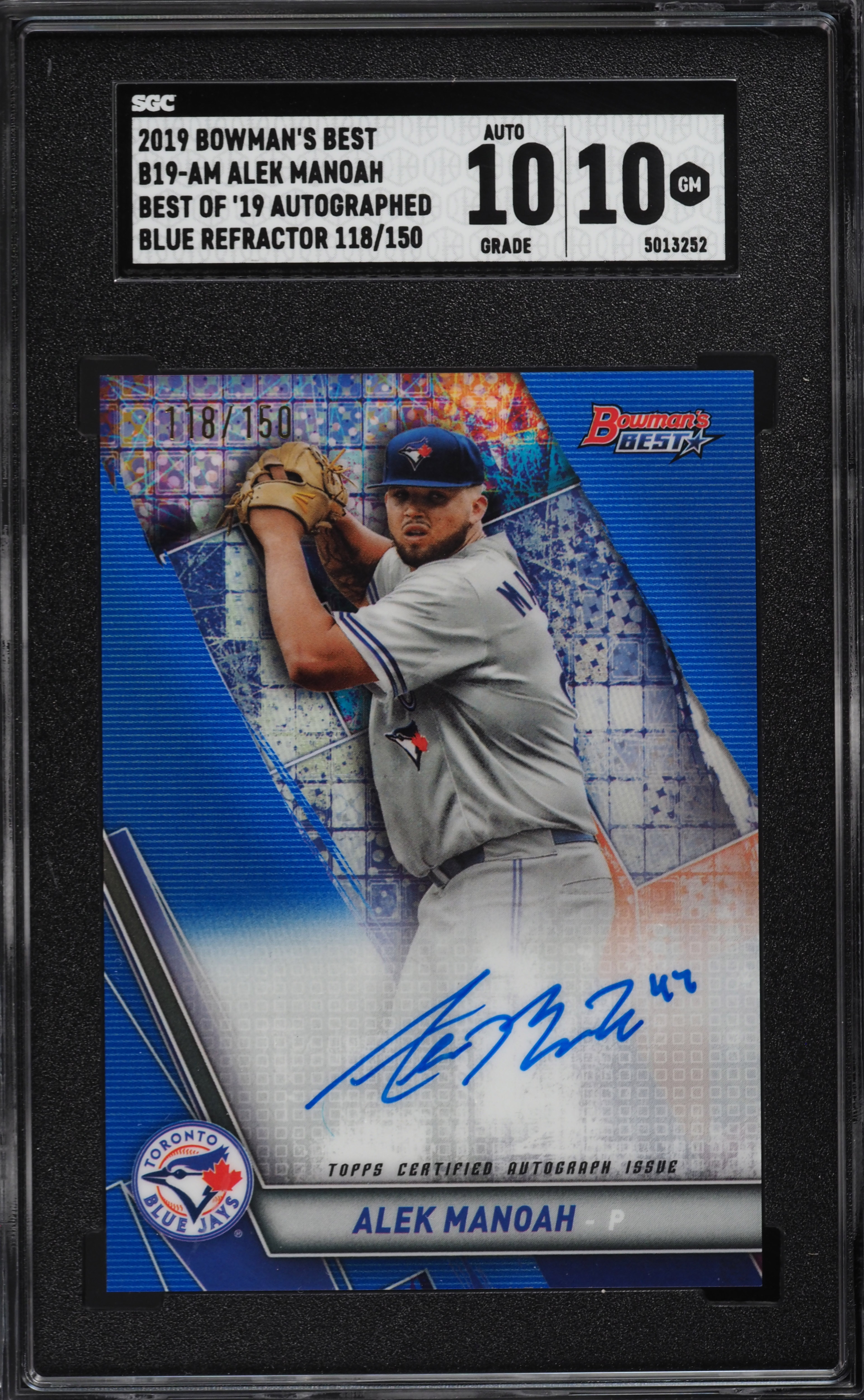 2019 Bowman's Best Of '19 Blue Refractor Alek Manoah ROOKIE AUTO