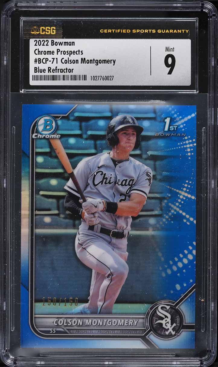 2022 Bowman Chrome Blue Refractor Colson Montgomery ROOKIE /150 #BCP-71 CSG 9