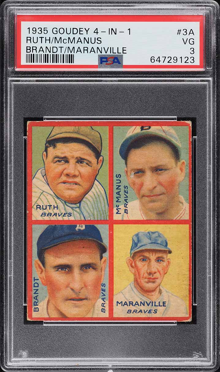 1935 Goudey 4-In-1 Brandt Maranville Babe Ruth McManus #3A PSA 3 VG