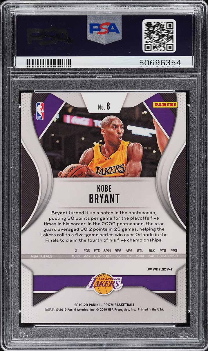 2019 Panini Prizm Silver Prizms Kobe Bryant #8 PSA 10 GEM MINT