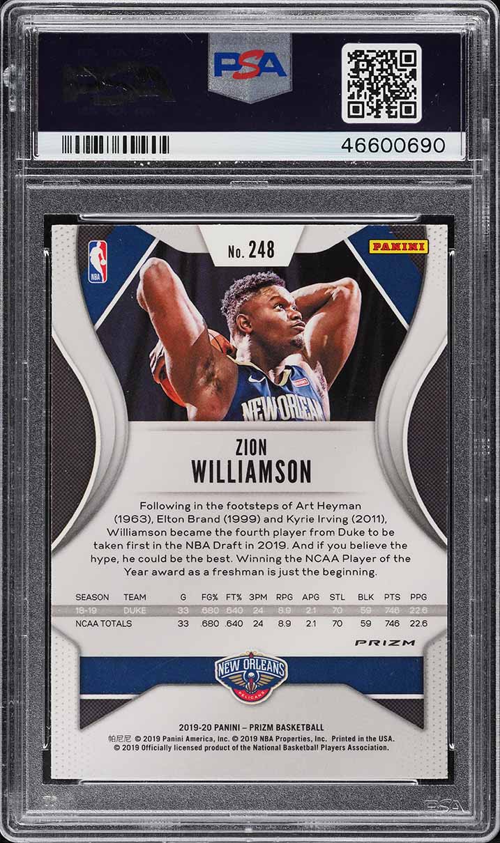2019 Panini Prizm Silver Prizms Zion Williamson ROOKIE #248 PSA 10 GEM MINT