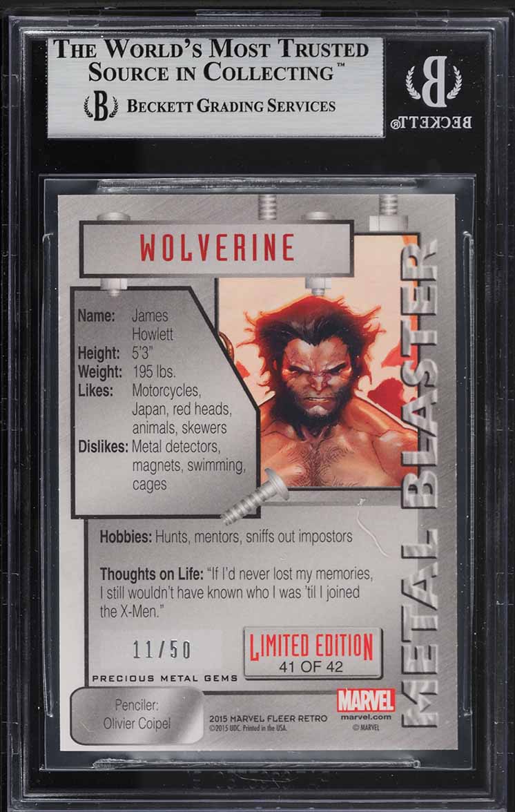 2015 Fleer Retro Marvel Precious Metal Gems PMG Blue Wolverine /50 #41 BGS 9