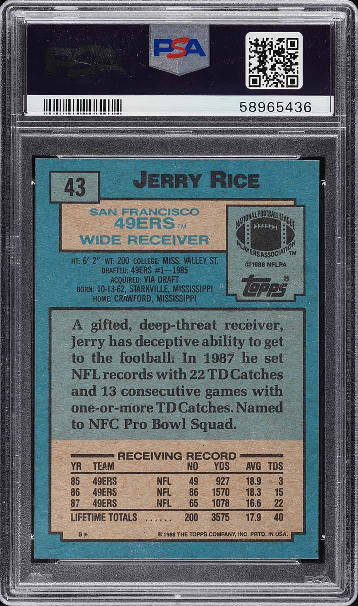 1988 Topps Football Jerry Rice AUTO DNA 10 #43 PSA 10 GEM MINT