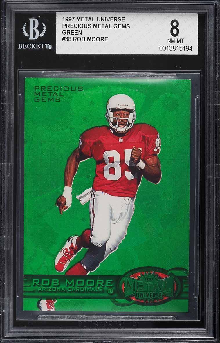 1997 Metal Universe Precious Metal Gems PMG Green Rob Moore /15 #38 BGS 8 NM-MT