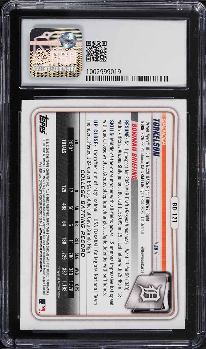 2020 Bowman Chrome Draft Spencer Torkelson ROOKIE #BD-121 CSG 9 MINT