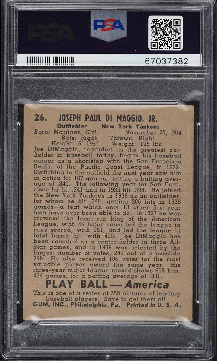 1939 Play Ball Joe DiMaggio #26 PSA 3 VG