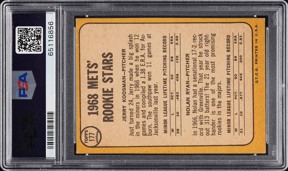 1968 Topps Nolan Ryan ROOKIE AUTO DNA 10 #177 PSA 4 VGEX