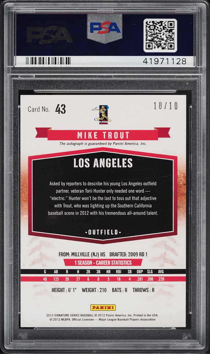 2012 Panini Signature Series Proof Mike Trout ROOKIE AUTO 10/10