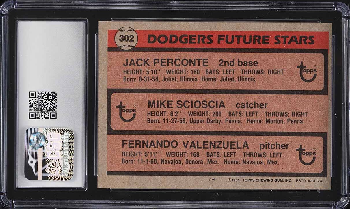 1981 Topps Fernando Valenzuela ROOKIE #302 CSG 6 EXMT