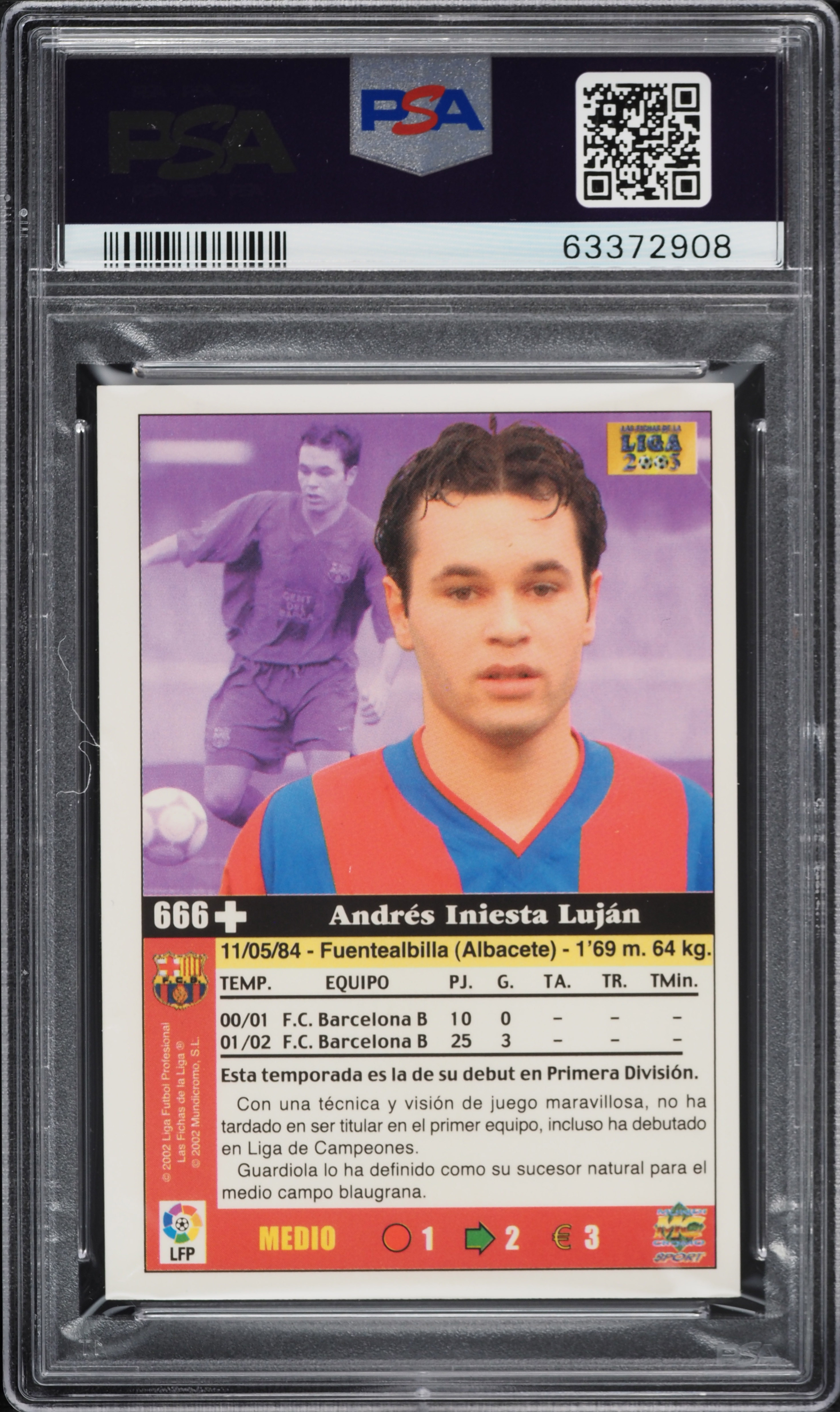 2002 Mundi Cromo Liga Andres Iniesta Lujan ROOKIE #666 PSA 7 NRMT